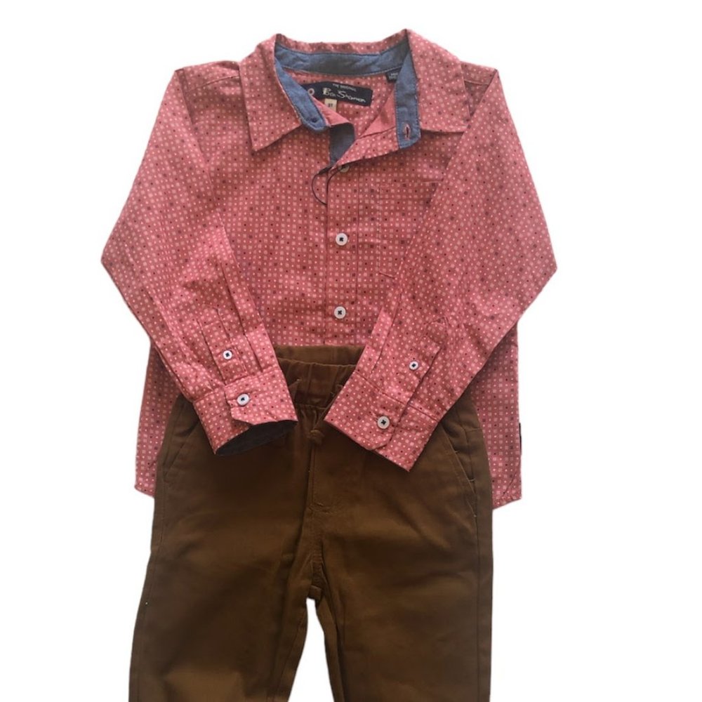 Ben Sherman Boy's 2 Piece Button Down Long Sleeve Shirt & Pants Set